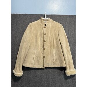 Maurices Leather Suede Tan Coat Faux Fur Lining  Women's Medium M Button Front